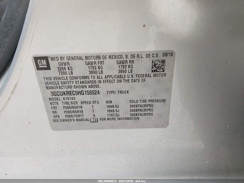 3GCUKREC9HG158024 2017 CHEVROLET SILVERADO 1500 photo no. 9