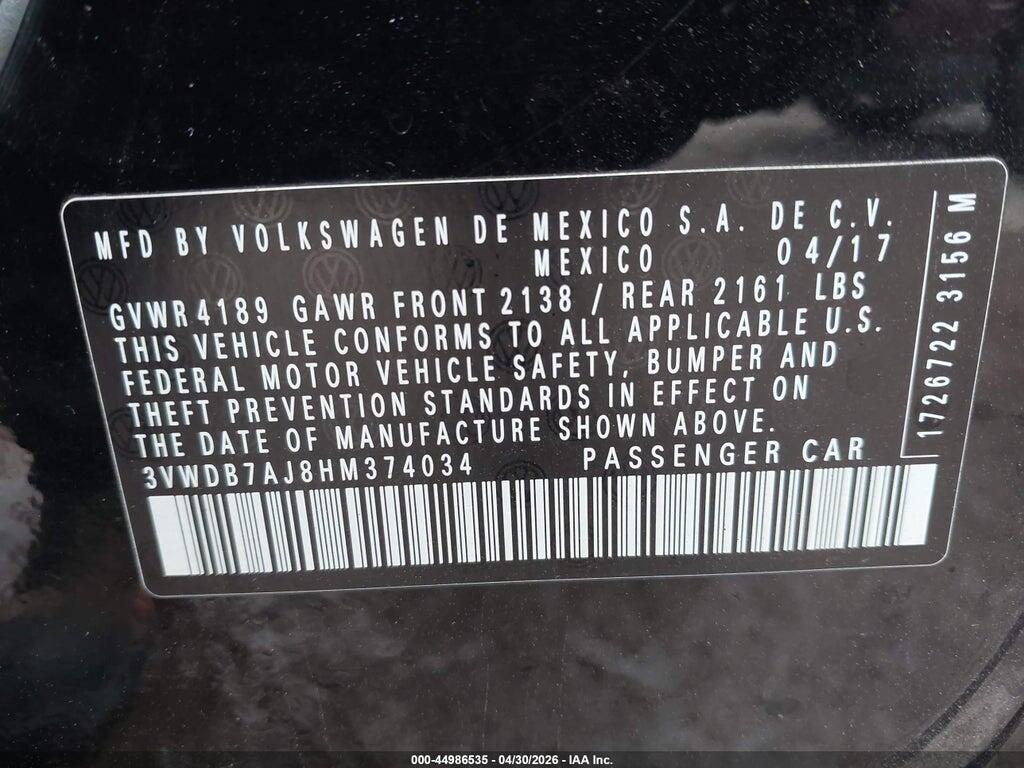 3VWDB7AJ8HM374034 2017 VOLKSWAGEN JETTA photo no. 9