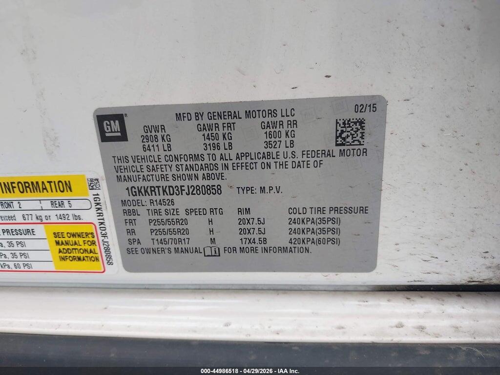 1GKKRTKD3FJ280858 2015 GMC ACADIA photo no. 9