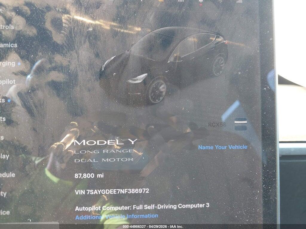 7SAYGDEE7NF386972 2022 TESLA MODEL Y photo no. 7