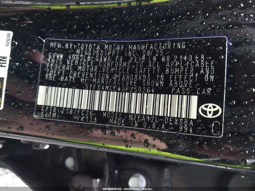 5YFS4MCE4SP250264 2025 TOYOTA COROLLA photo no. 9