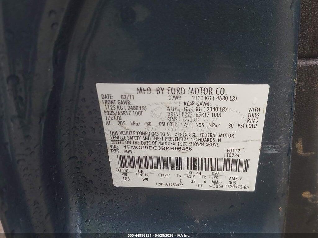 1FMCU9DG3BKB96466 2011 FORD ESCAPE photo no. 9
