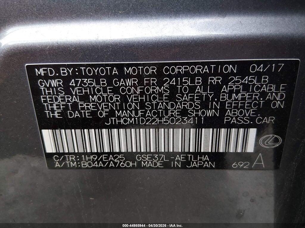 JTHCM1D22H5023411 2017 LEXUS IS 300 photo no. 9