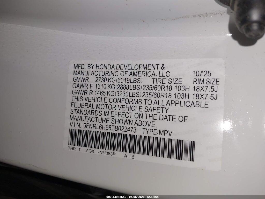 5FNRL6H68TB022473 2026 HONDA ODYSSEY photo no. 9