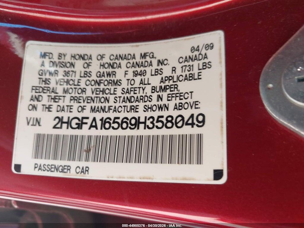 2HGFA16569H358049 2009 HONDA CIVIC photo no. 9
