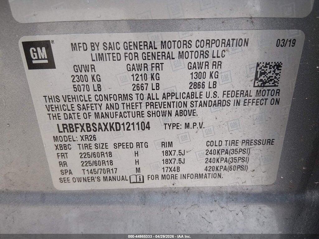 LRBFXBSAXKD121104 2019 BUICK ENVISION photo no. 9