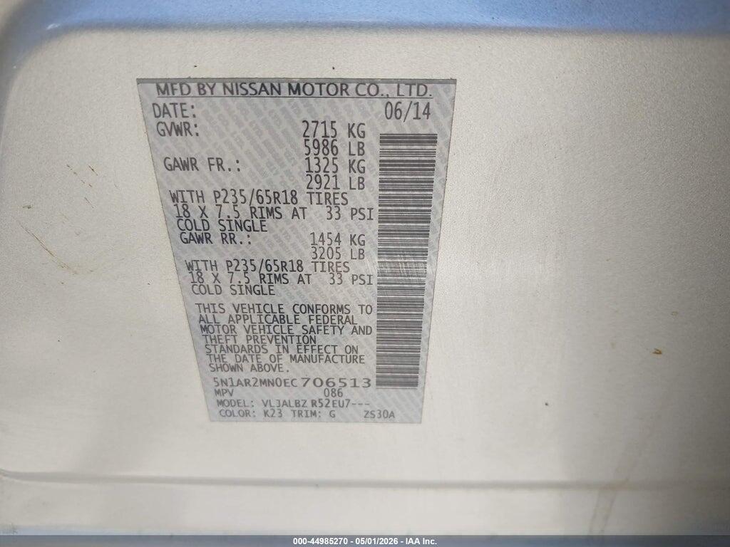 5N1AR2MN0EC706513 2014 NISSAN PATHFINDER photo no. 9
