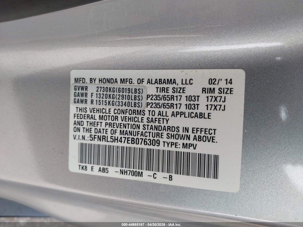 5FNRL5H47EB076309 2014 HONDA ODYSSEY photo no. 9