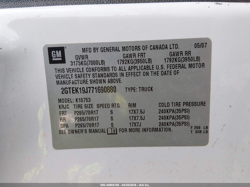 2GTEK19J771690880 2007 GMC SIERRA 1500 photo no. 9