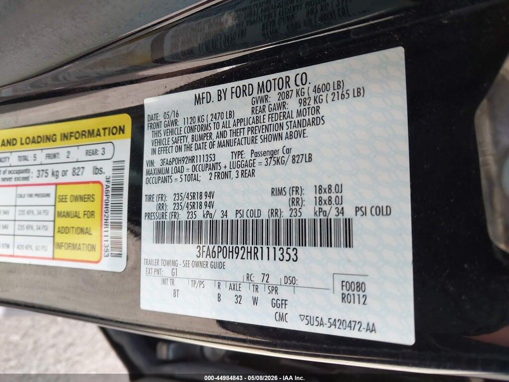 3FA6P0H92HR111353 2017 FORD FUSION photo no. 9