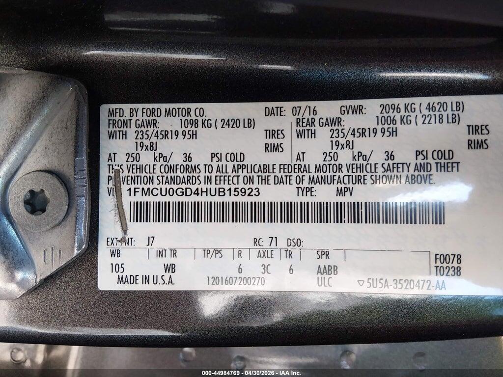 1FMCU0GD4HUB15923 2017 FORD ESCAPE photo no. 9