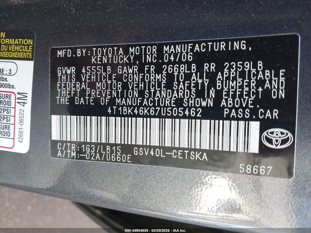 4T1BK46K67U505462 2007 TOYOTA CAMRY photo no. 9