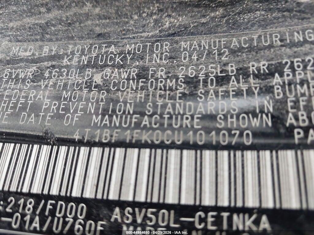 4T1BF1FK0CU101070 2012 TOYOTA CAMRY photo no. 9
