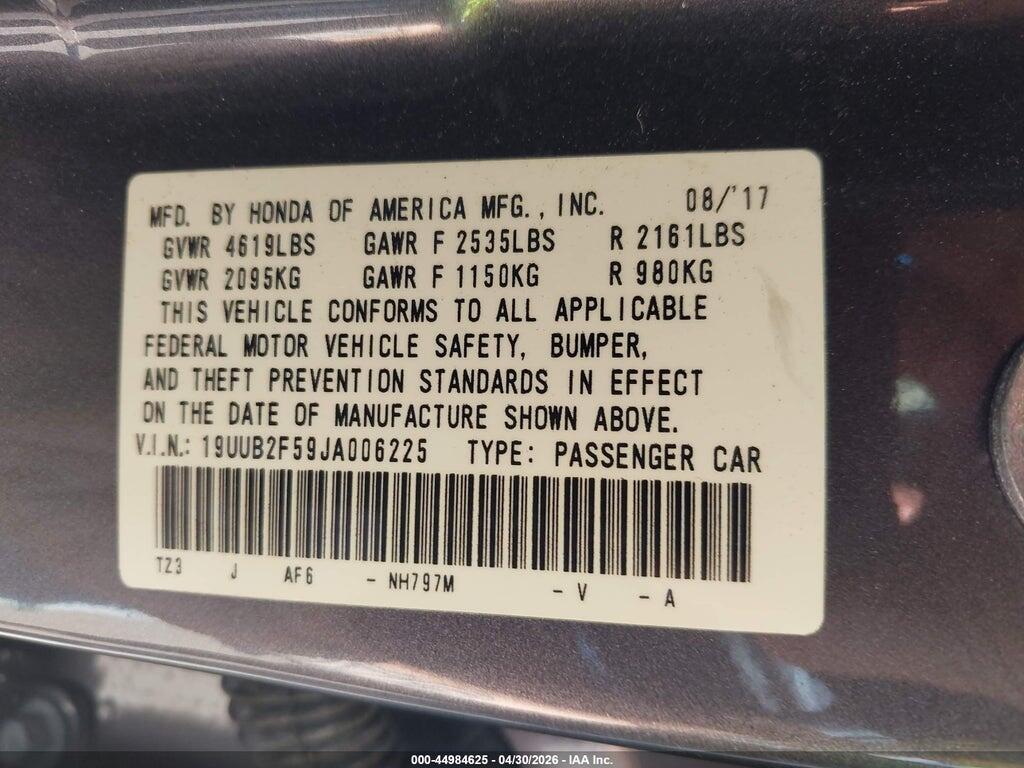 19UUB2F59JA006225 2018 ACURA TLX photo no. 9