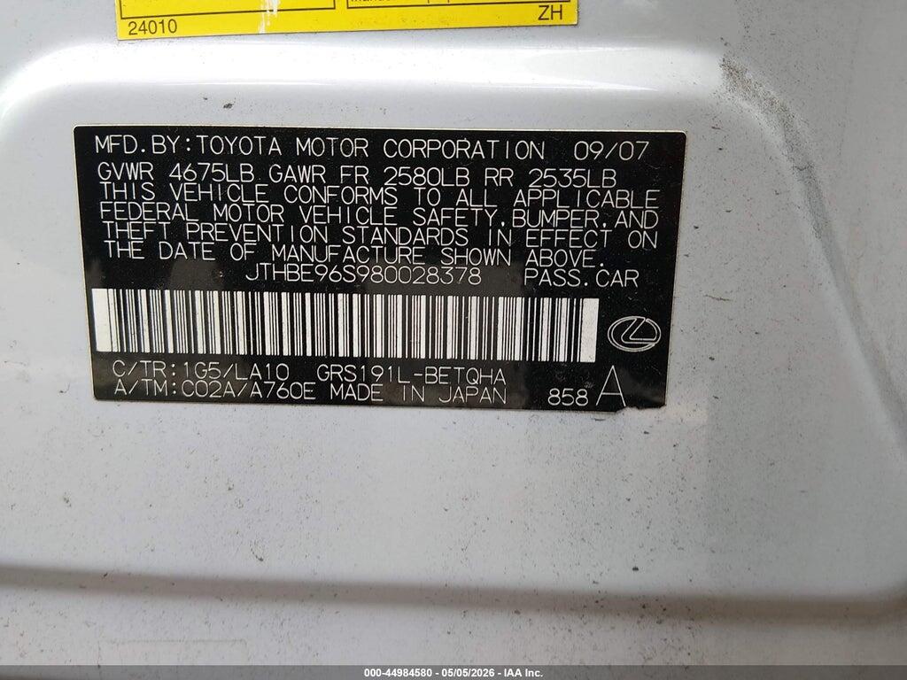 JTHBE96S980028378 2008 LEXUS GS 350 photo no. 9