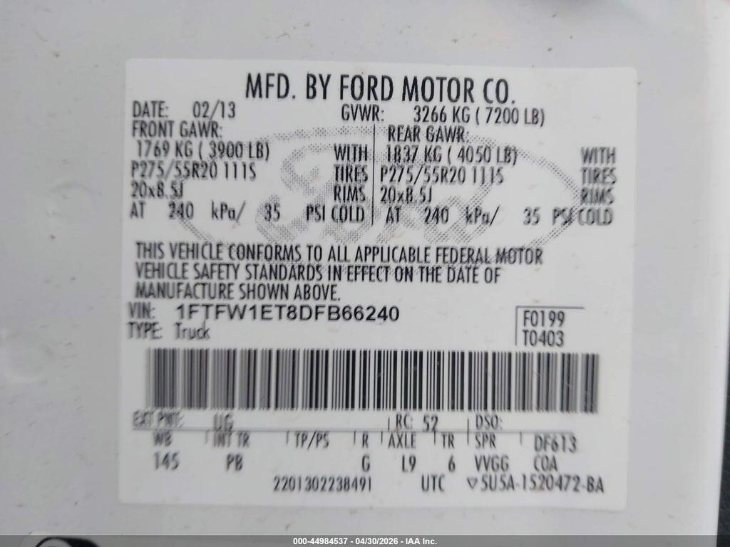 1FTFW1ET8DFB66240 2013 FORD F-150 photo no. 9