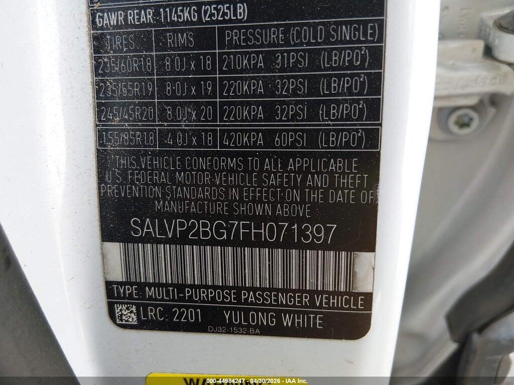 SALVP2BG7FH071397 2015 LAND ROVER RANGE ROVER EVOQUE photo no. 9
