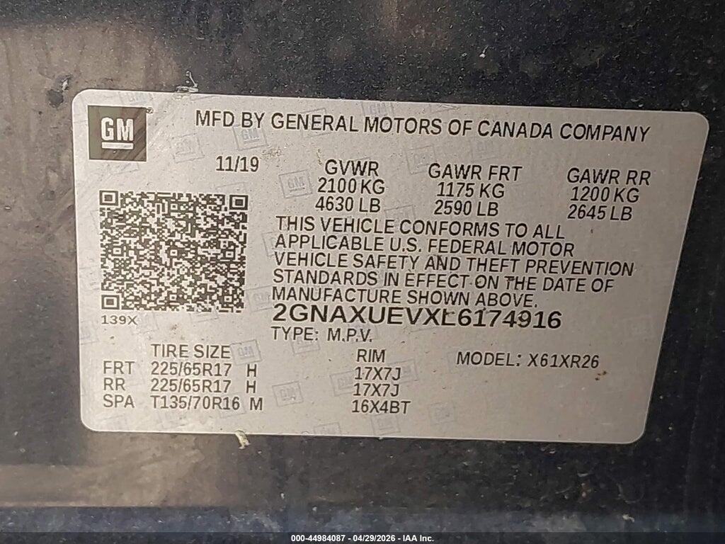 2GNAXUEVXL6174916 2020 CHEVROLET EQUINOX photo no. 9