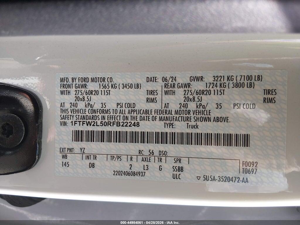 1FTFW2L50RFB22248 2024 FORD F-150 photo no. 9