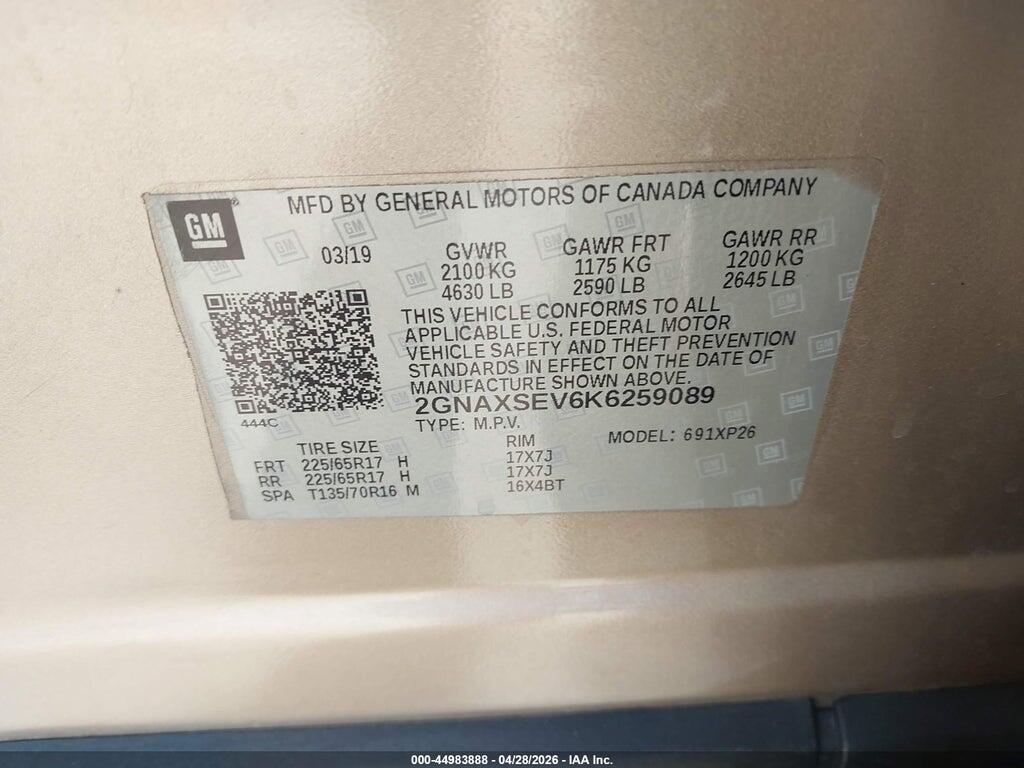 2GNAXSEV6K6259089 2019 CHEVROLET EQUINOX photo no. 9