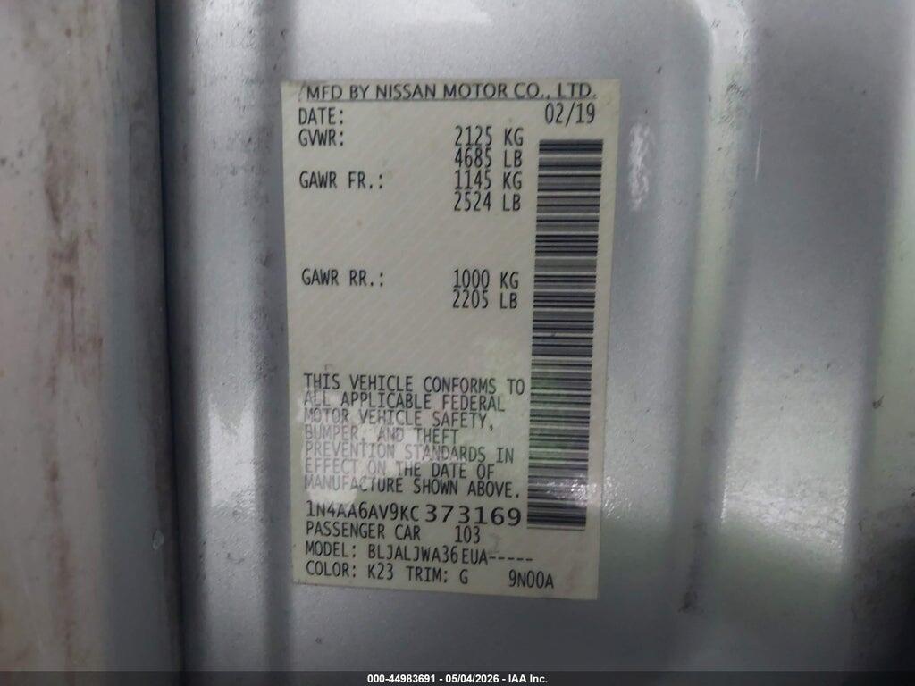 1N4AA6AV9KC373169 2019 NISSAN MAXIMA photo no. 9