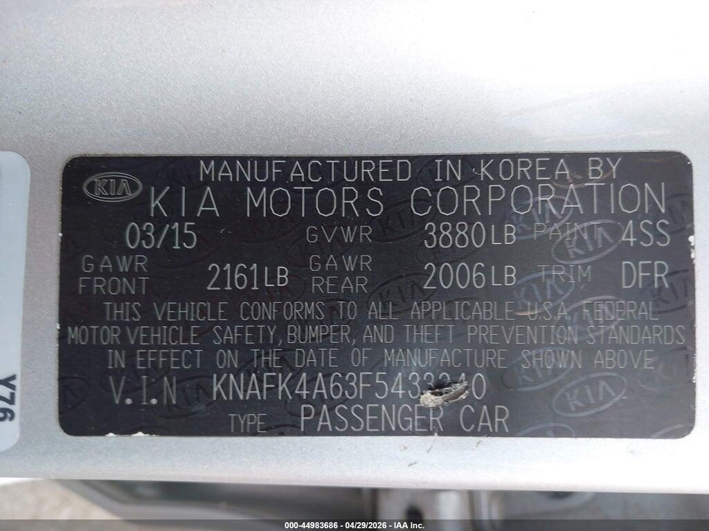 KNAFK4A63F5433240 2015 KIA FORTE photo no. 9