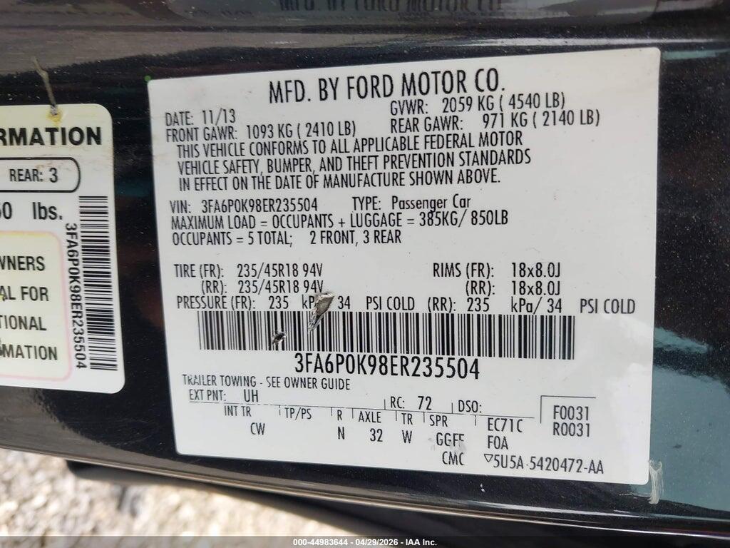 3FA6P0K98ER235504 2014 FORD FUSION photo no. 9