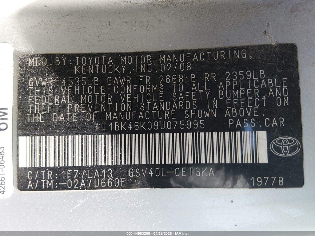 4T1BK46K09U075995 2009 TOYOTA CAMRY photo no. 9