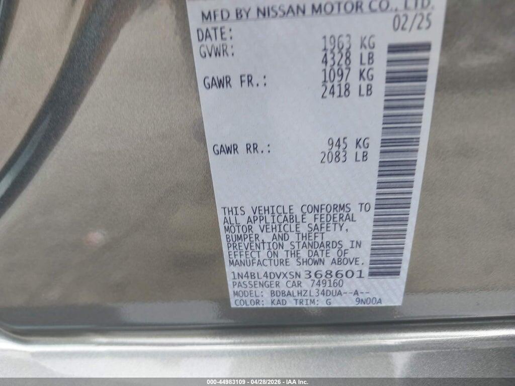 1N4BL4DVXSN368601 2025 NISSAN ALTIMA photo no. 9