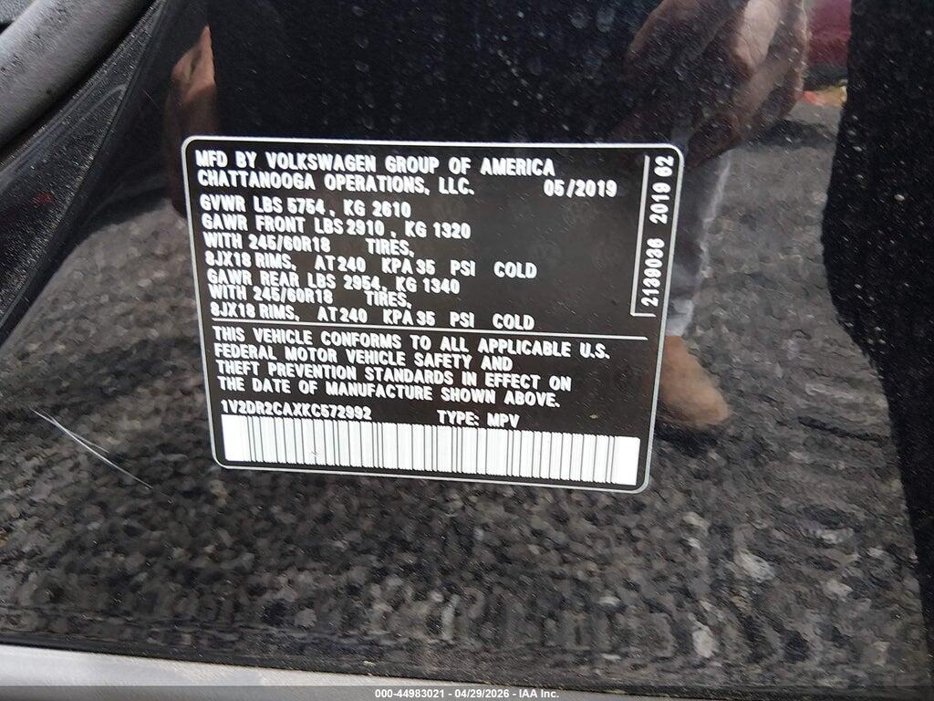 1V2DR2CAXKC572992 2019 VOLKSWAGEN ATLAS photo no. 9