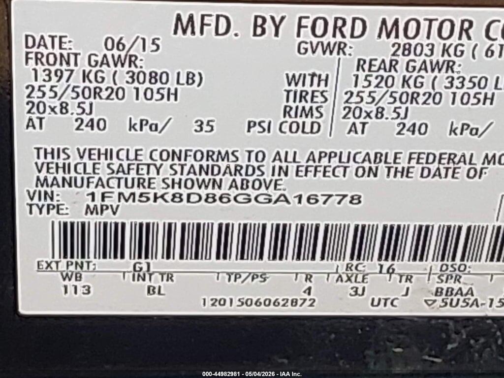 1FM5K8D86GGA16778 2016 FORD EXPLORER photo no. 9