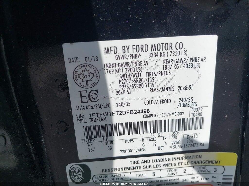 1FTFW1ET2DFB24498 2013 FORD F-150 photo no. 9