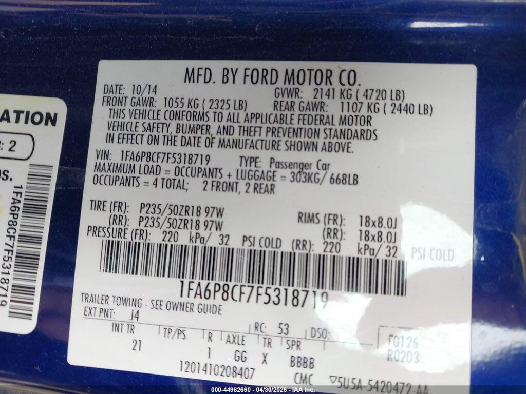 1FA6P8CF7F5318719 2015 FORD MUSTANG photo no. 9