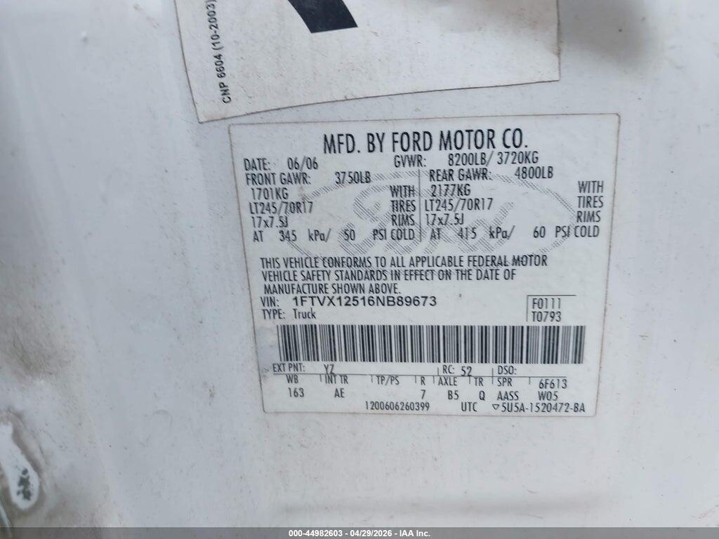 1FTVX12516NB89673 2006 FORD F-150 photo no. 9
