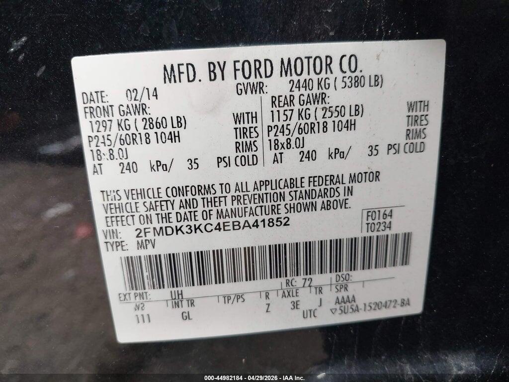 2FMDK3KC4EBA41852 2014 FORD EDGE photo no. 9