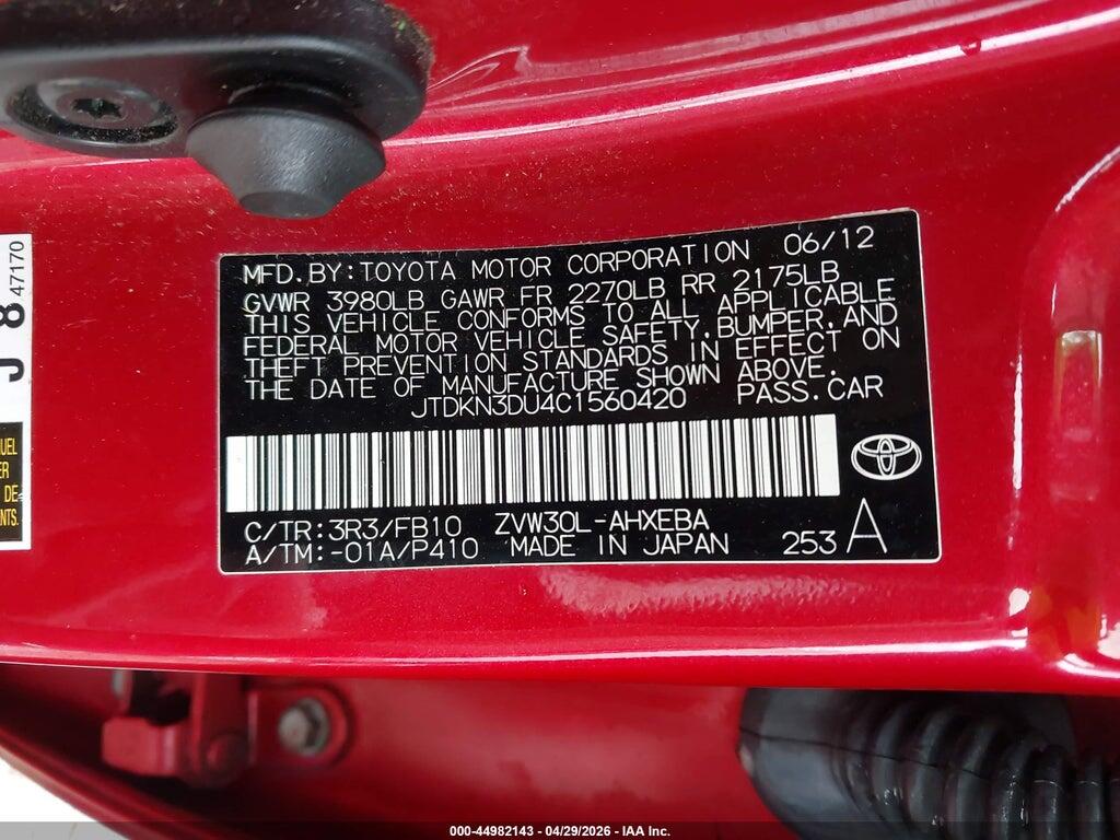JTDKN3DU4C1560420 2012 TOYOTA PRIUS photo no. 9