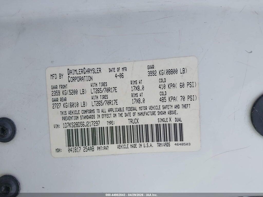 1D7KS28D56J217297 2006 DODGE RAM 2500 photo no. 9