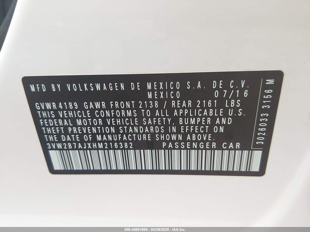 3VW2B7AJXHM216382 2017 VOLKSWAGEN JETTA photo no. 9