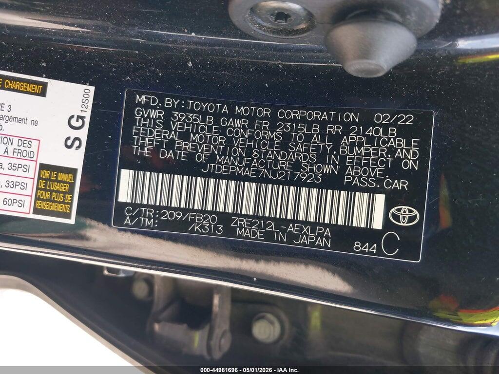 JTDEPMAE7NJ217923 2022 TOYOTA COROLLA photo no. 9