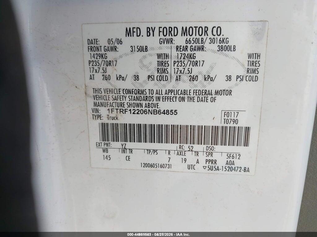 1FTRF12206NB64855 2006 FORD F-150 photo no. 9