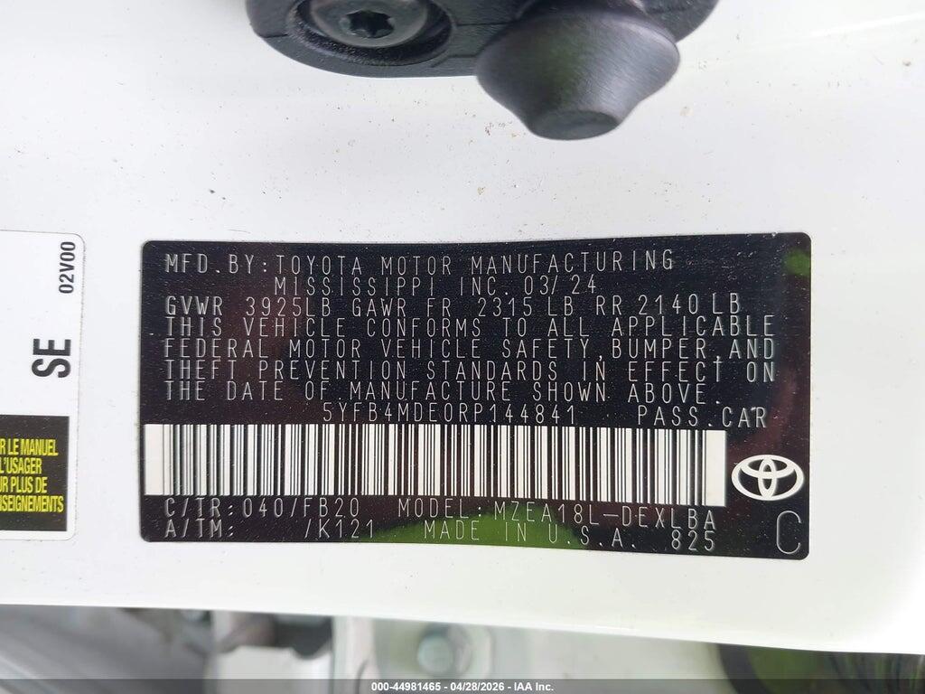 5YFB4MDE0RP144841 2024 TOYOTA COROLLA photo no. 9