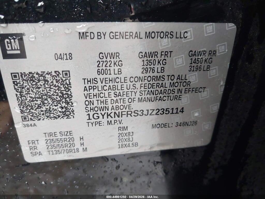 1GYKNFRS3JZ235114 2018 CADILLAC XT5 photo no. 9