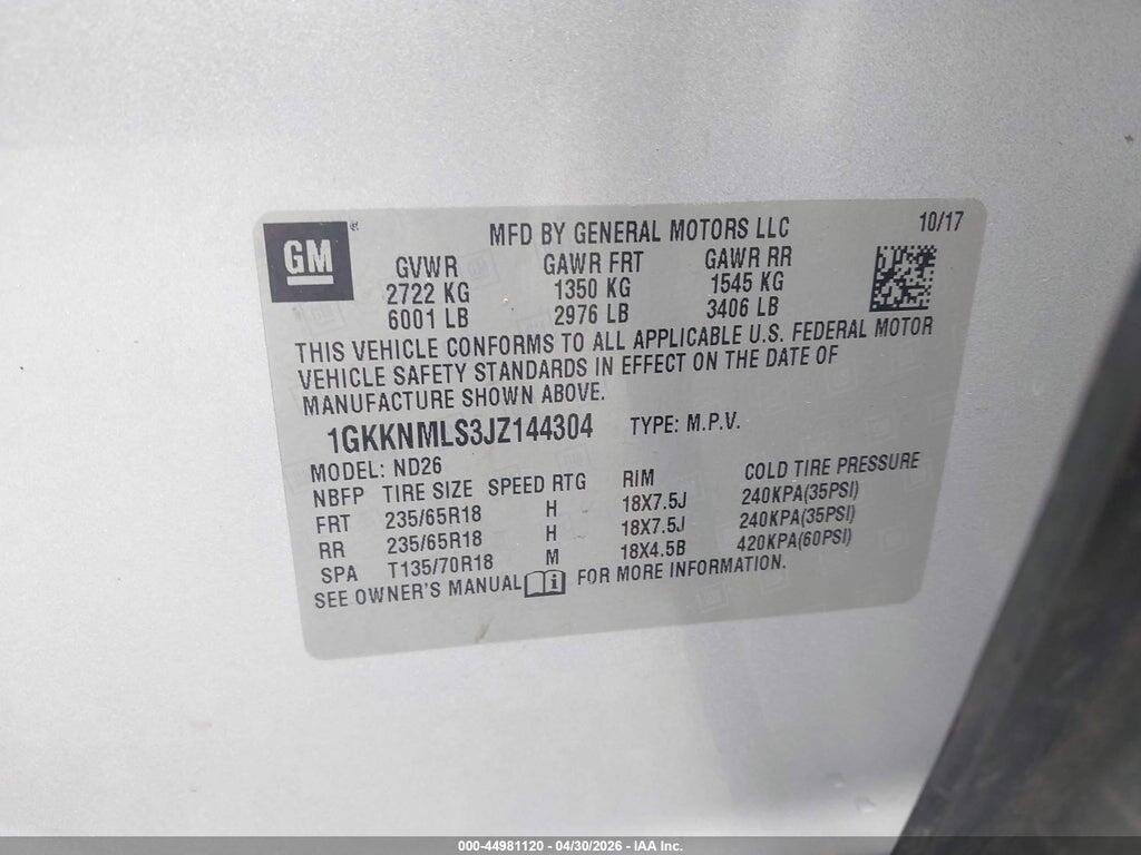 1GKKNMLS3JZ144304 2018 GMC ACADIA photo no. 9