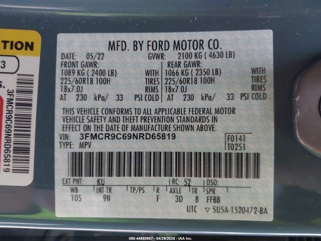 3FMCR9C69NRD65819 2022 FORD BRONCO SPORT photo no. 9