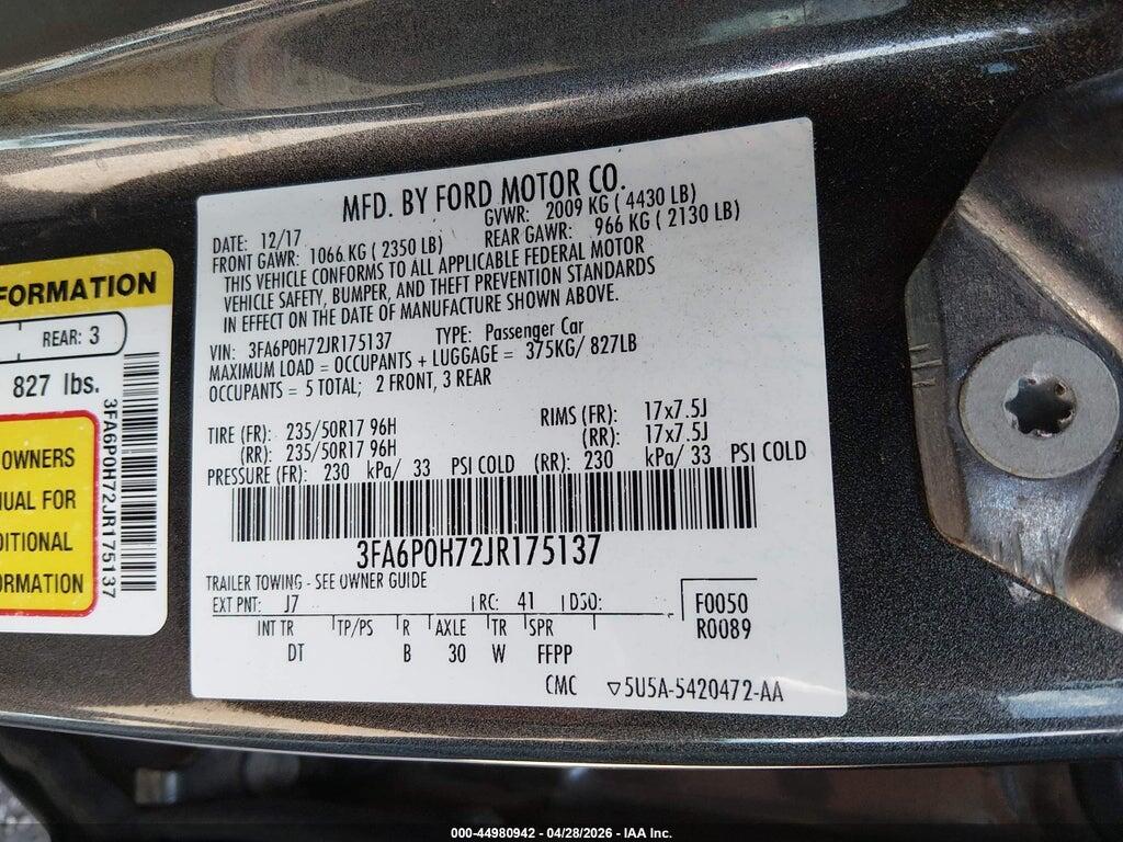 3FA6P0H72JR175137 2018 FORD FUSION photo no. 9