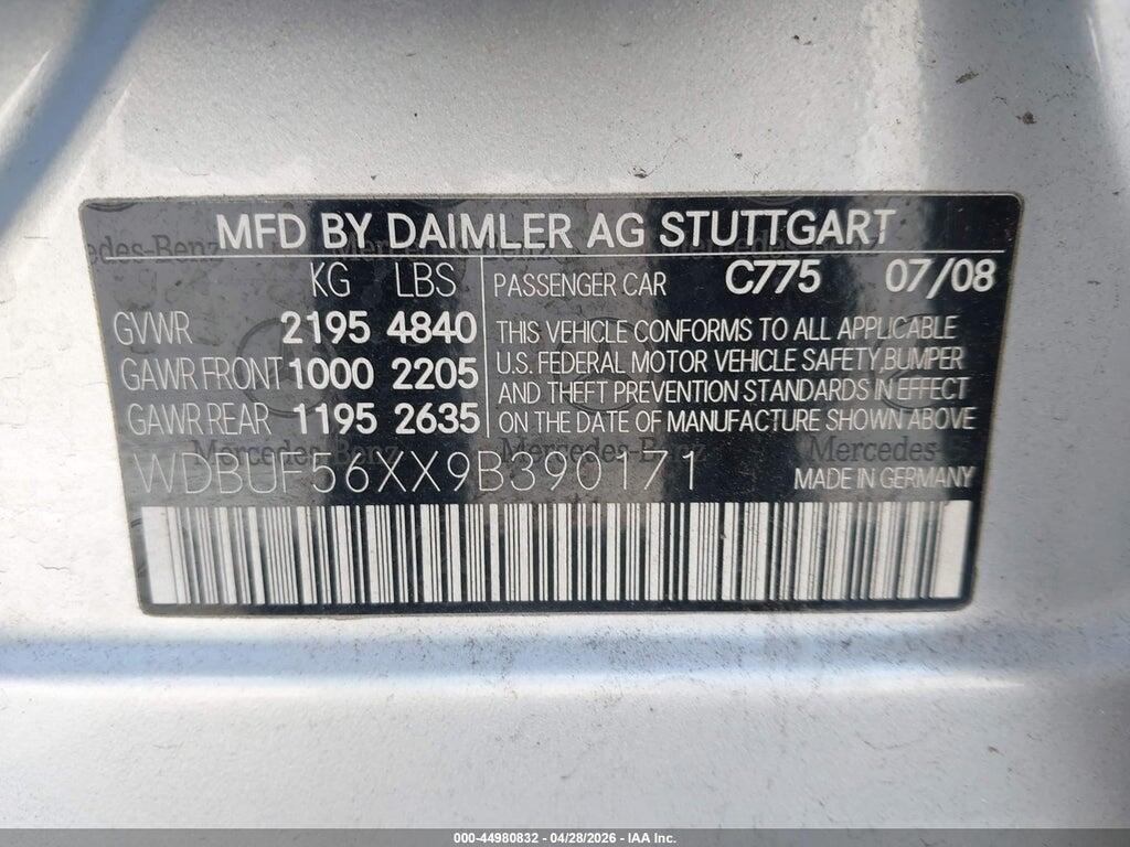 WDBUF56XX9B390171 2009 MERCEDES-BENZ E 350 photo no. 9