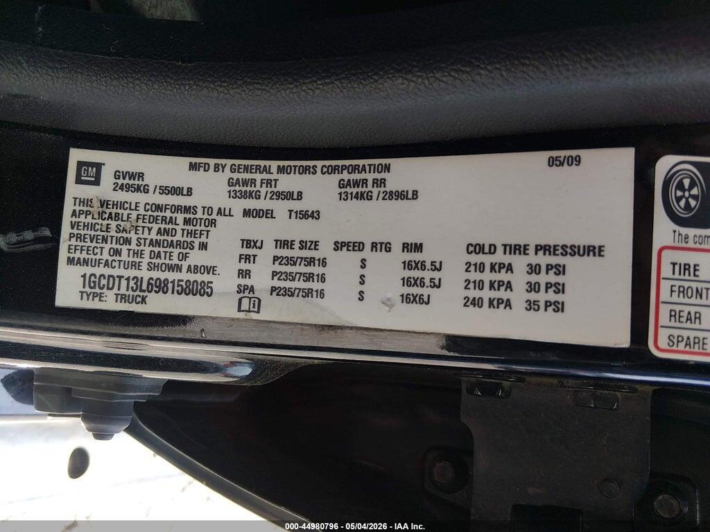 1GCDT13L698158085 2009 CHEVROLET COLORADO photo no. 9