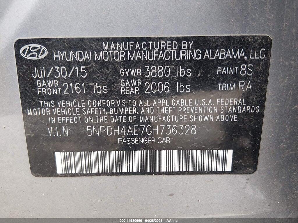 5NPDH4AE7GH736328 2016 HYUNDAI ELANTRA photo no. 9