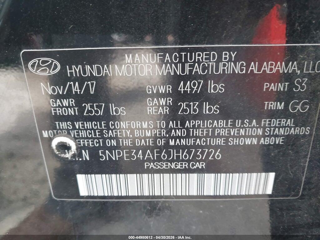 5NPE34AF6JH673726 2018 HYUNDAI SONATA photo no. 9