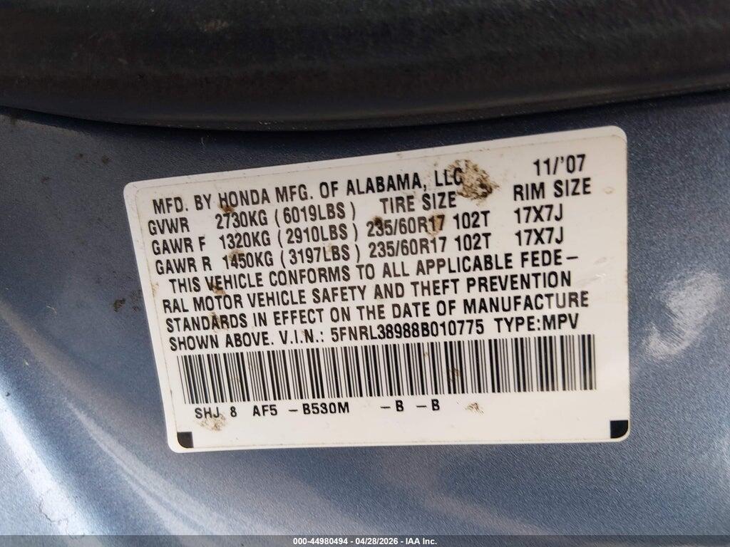 5FNRL38988B010775 2008 HONDA ODYSSEY photo no. 9